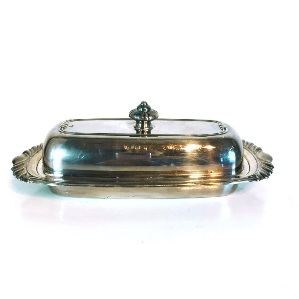 Vintage Oneida Silver-Plated Butter Dish With Ornate Lid Rectangular Shape
